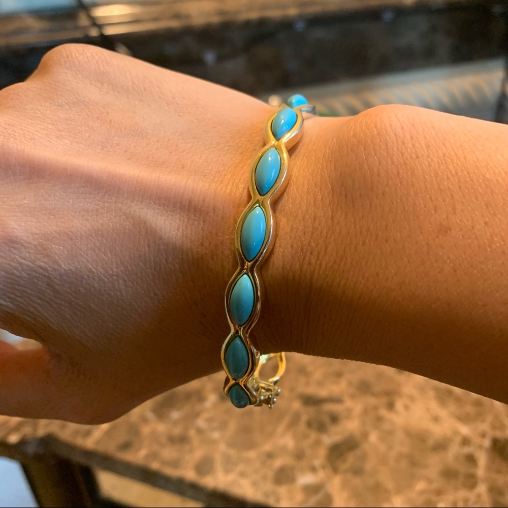 Vintage turquoise gold pleated bracelet